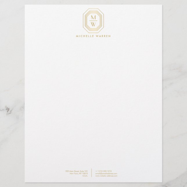 Art Deco Stacked Monogram Logo Gold/White Customised Letterhead (Front)