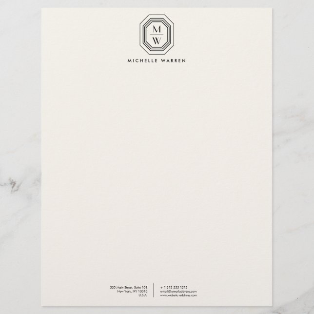 Art Deco Stacked Monogram Logo on Ivory Personalised Letterhead (Front)
