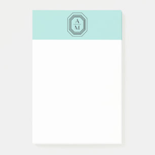 Art Deco Stacked Monogram Logo on Mint Blue/Green Post-it Notes