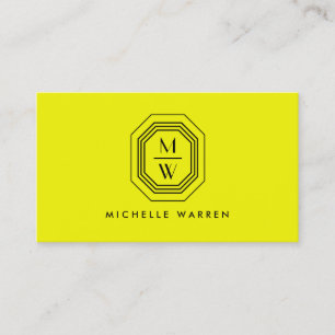 Art Deco Stacked Monogram Logo on Neon Yellow Business Card