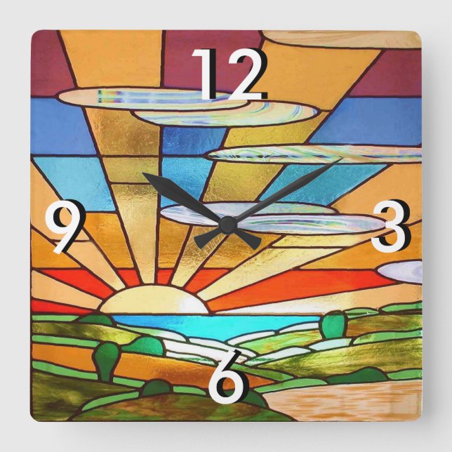 Art Deco Stained Glass 1 Square Wall Clock (Front)