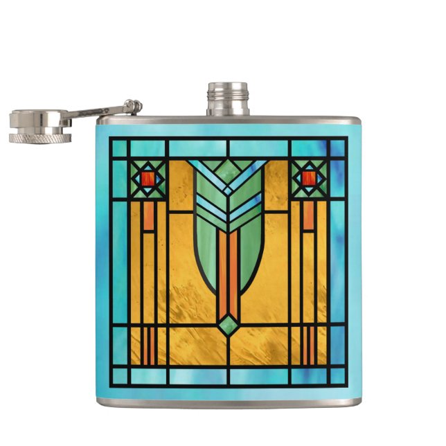 Art Deco Stained Glass 3 Hip Flask (Opened)