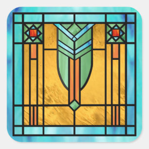Art Deco Stained Glass 3 Square Sticker