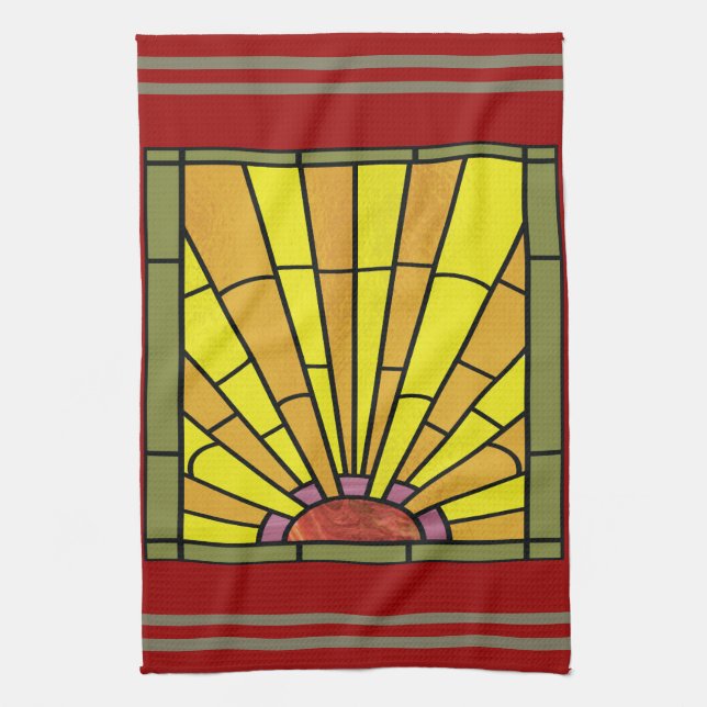 Art Deco Stained Glass 3 Tea Towel (Vertical)