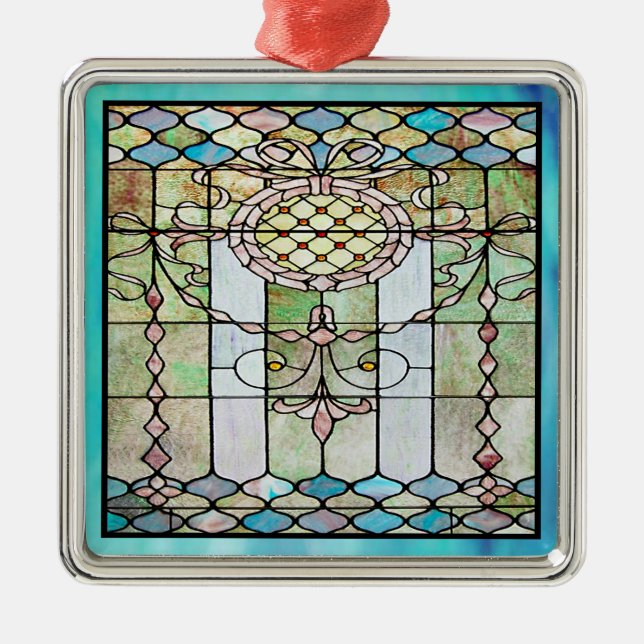 Art Deco Stained Glass 4 Metal Tree Decoration (Front)