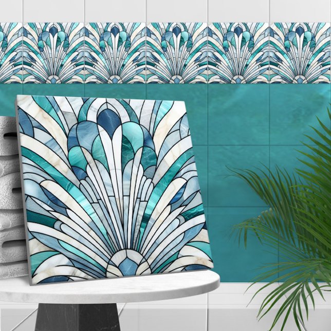 Art Deco Stained Glass Mosaic Scallop Shell  Tile (Creator Uploaded)