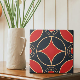 art deco   star in red  and black  tile