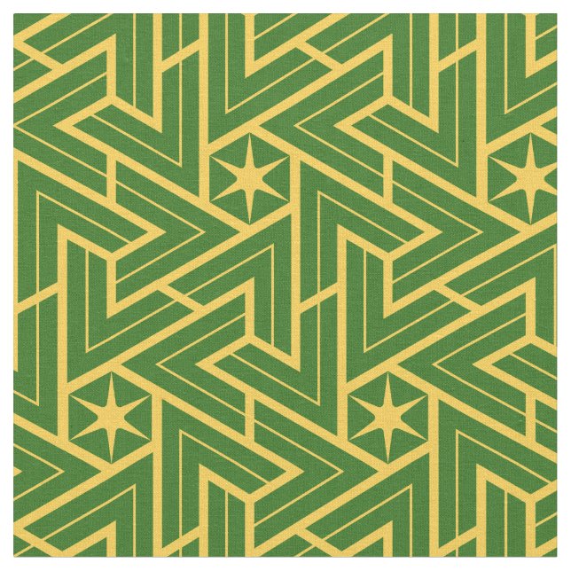 Art Deco Star Triangle Pattern - Green and Gold Fabric (Close Up)