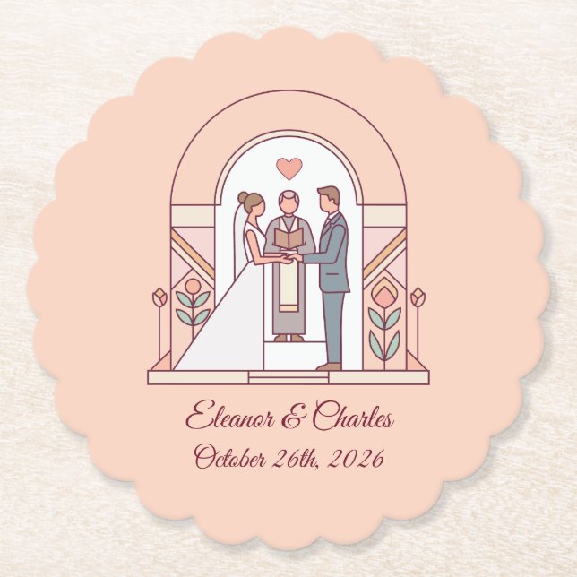 Art Deco Storybook Wedding Paper Coaster (Front)