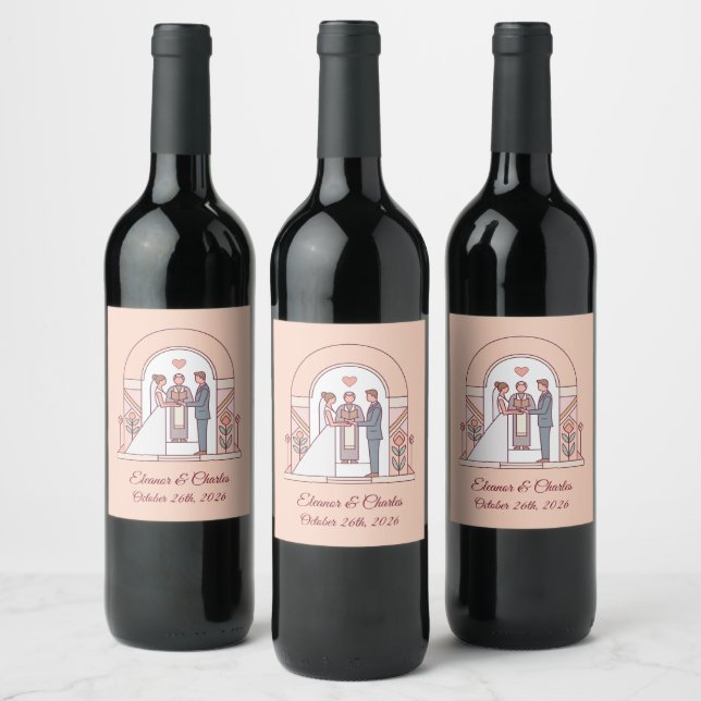 Art Deco Storybook Wedding Wine Label (Bottles)
