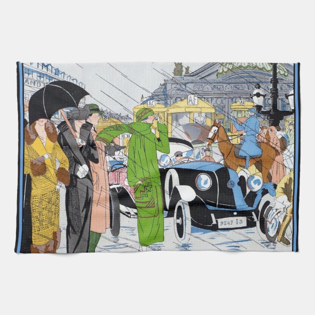 Art Deco Street Scene Tea Towel (Horizontal)