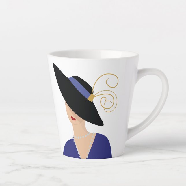Art Deco Style 1930s Woman in Black Hat Latte Mug (Right)