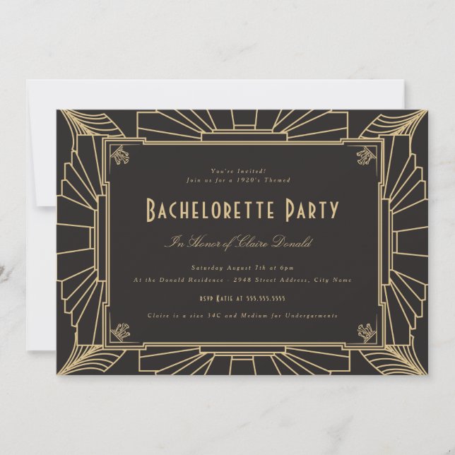Art Deco Style Bachelorette Party Invitation (Front)