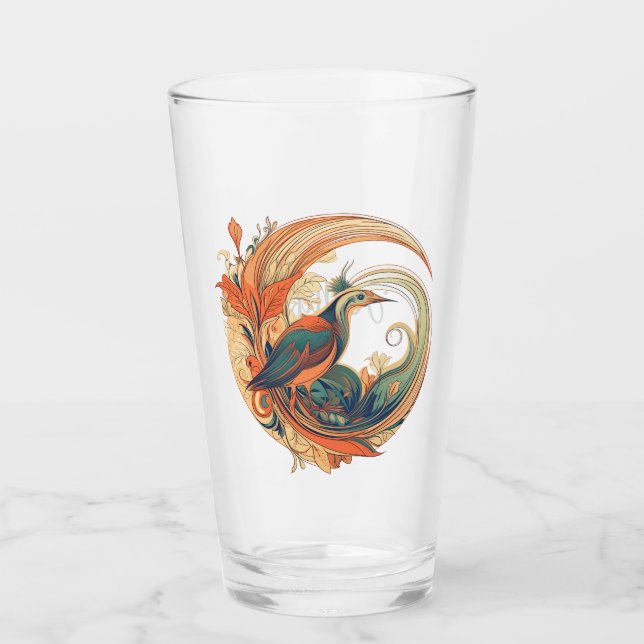 Art Deco style bird of Paradise design Glass (Front)