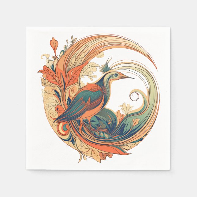 Art Deco style bird of Paradise design Napkin (Front)