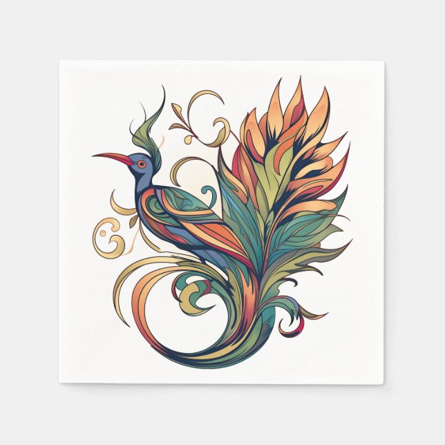 Art Deco style bird of Paradise design Napkin (Front)