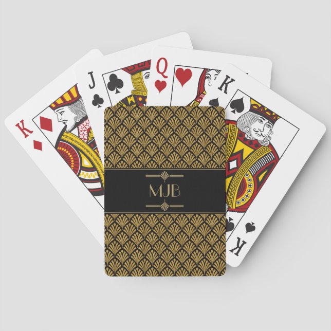 Art Deco Style Black and Gold Fan Pattern  Playing Cards (Back)