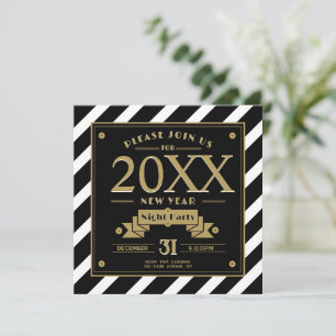 Art Deco Style Black and New Year Party Invitation