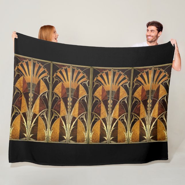 Art Deco Style Black Gold Fleece Blanket (In Situ)