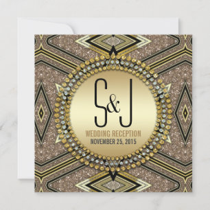 Art Deco Style Black Gold Wedding Reception Invite