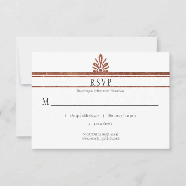 Art Deco Style Copper Glitter RSVP | Card (Front)