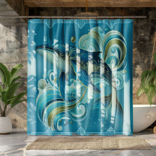 Art Deco Style Dolphin Illustration Shower Curtain