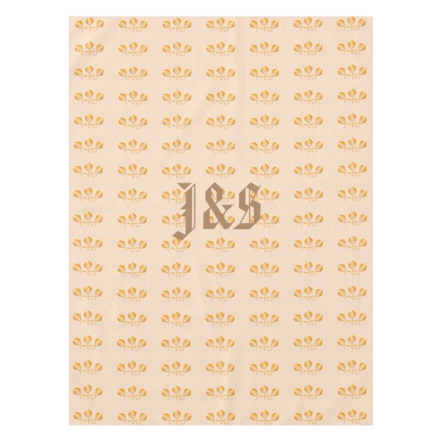 Art Deco Style Floral Pattern Monogrammed Tablecloth (Front)