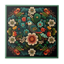 Art deco style flower pattern bird ceramic tile