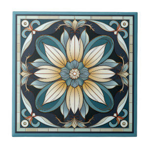 Art deco style flower pattern ceramic tile