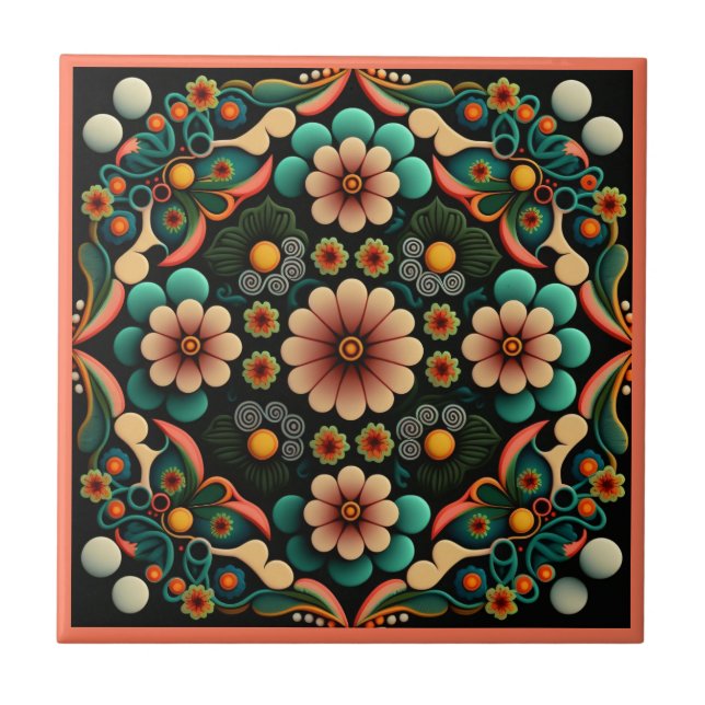 Art deco style flower pattern ceramic tile (Front)
