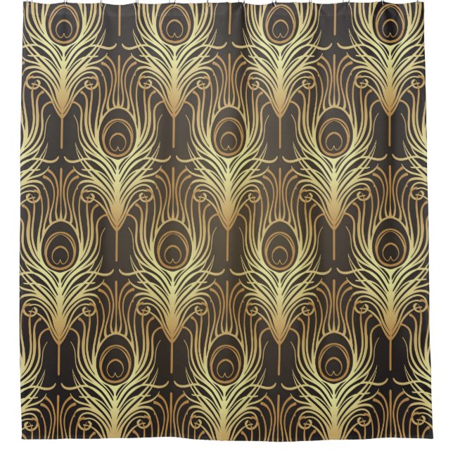 Art deco style geometric seamless pattern in black shower curtain (Front)