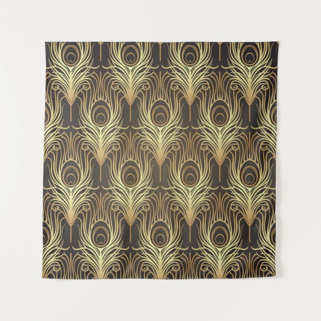 Art deco style geometric seamless pattern in black tapestry (Front)