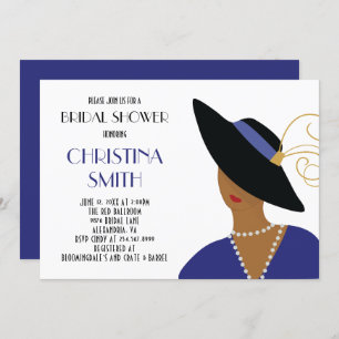 Art Deco Style Girl in Black Hat Bridal Shower Invitation