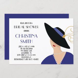 Art Deco Style Girl in Black Hat Bridal Shower Invitation