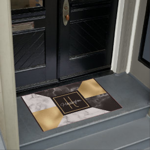 Art Deco Style Marble and Gold Monogrammed  Doormat