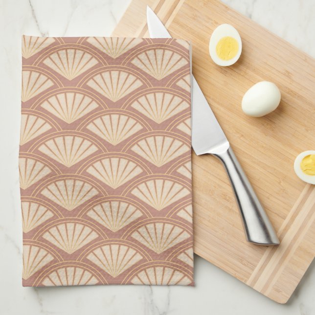 Art Deco style pattern in rose colour Tea Towel (Quarter Fold)