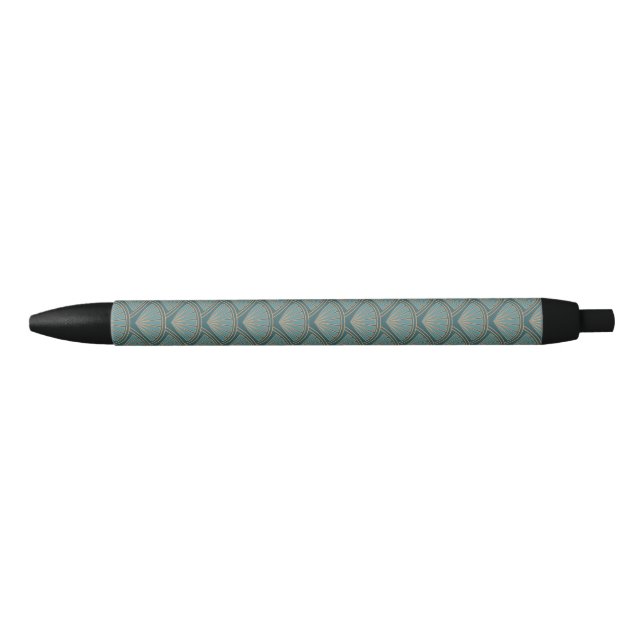 Art Deco style pattern in teal blue colour Black Ink Pen (Front)