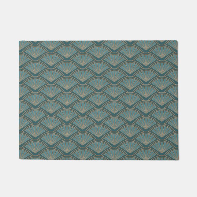 Art Deco style pattern in teal blue colour Doormat (Front)