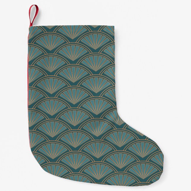 Art Deco style pattern in teal blue colour Small Christmas Stocking (Front)