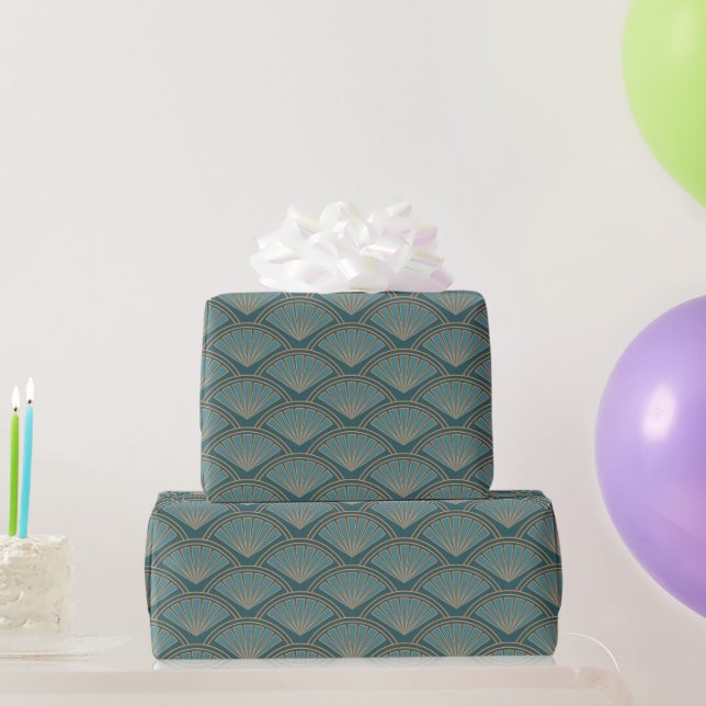 Art Deco style pattern in teal blue colour Wrapping Paper (Party Gifts)