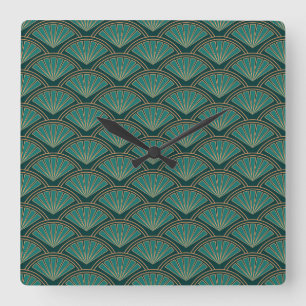 Art Deco style pattern in teal green color  Square Wall Clock