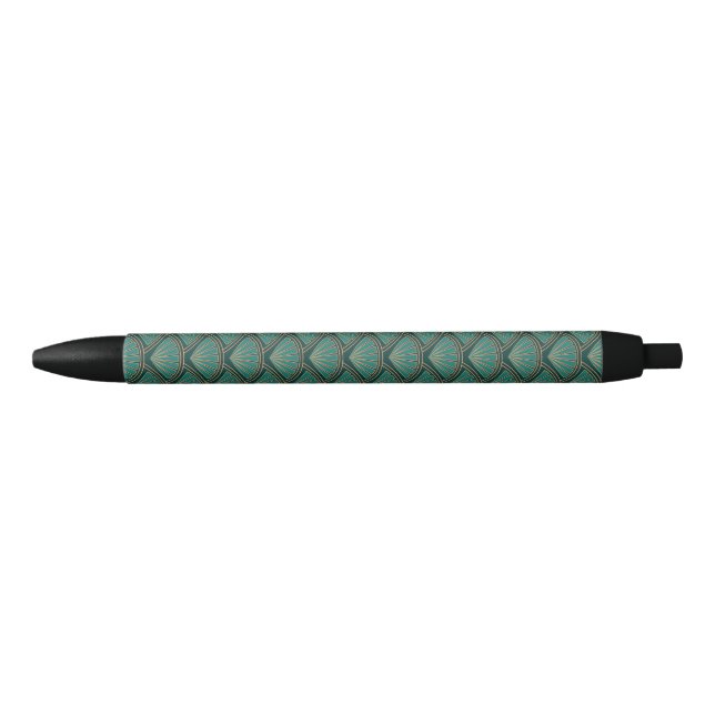 Art Deco style pattern in teal green colour Black Ink Pen (Front)