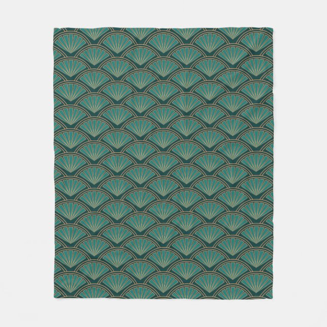 Art Deco style pattern in teal green colour Fleece Blanket (Front)