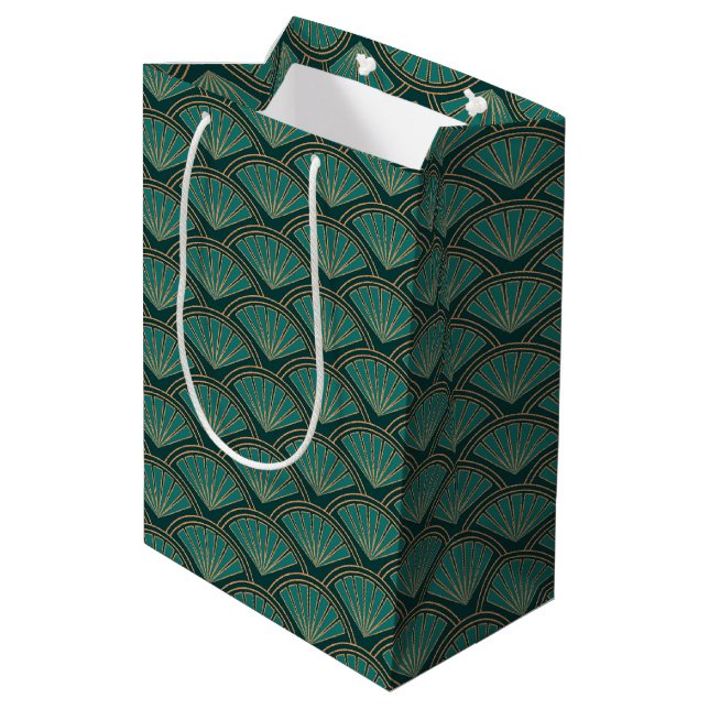 Art Deco style pattern in teal green colour Medium Gift Bag (Back Angled)