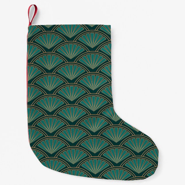 Art Deco style pattern in teal green colour Small Christmas Stocking (Front)