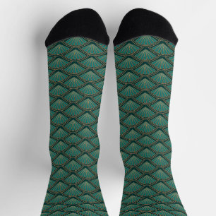 Art Deco style pattern in teal green colour  Socks