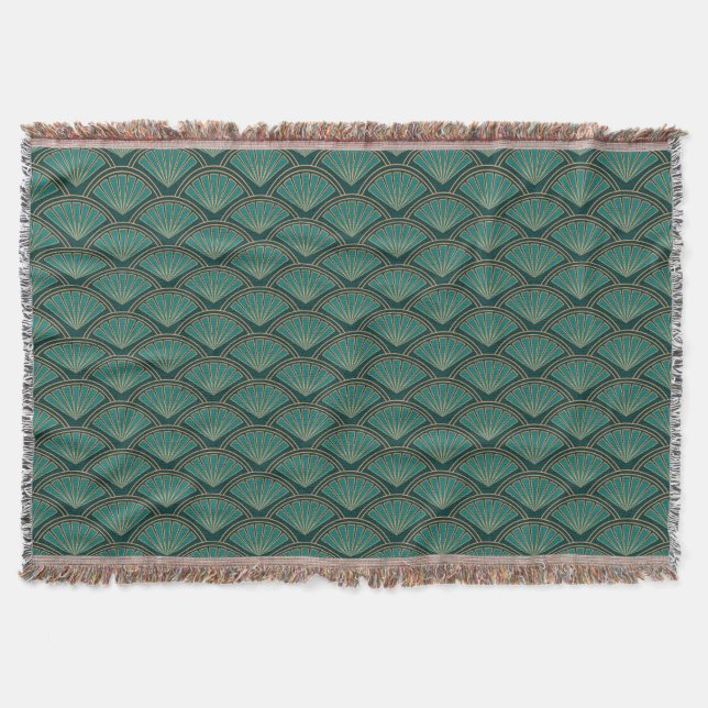 Art Deco style pattern in teal green colour Throw Blanket (Front)