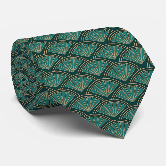 Art Deco style pattern in teal green colour  Tie (Rolled)