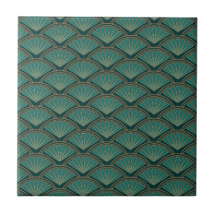 Art Deco style pattern in teal green colour Tile