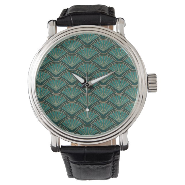 Art Deco style pattern in teal green colour Watch (Front)